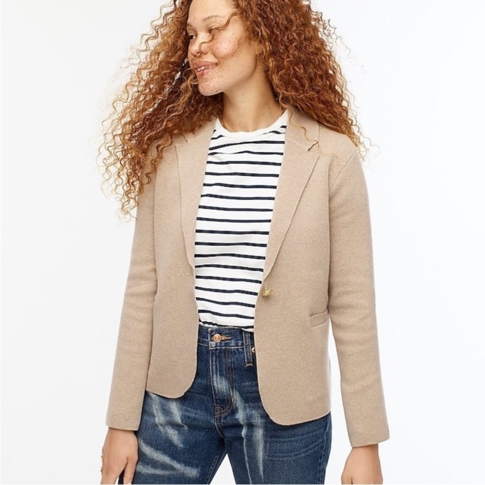 J Crew Blazer Cropped Single-button Sweater blazer Wool Blend Jcrew 365 tan